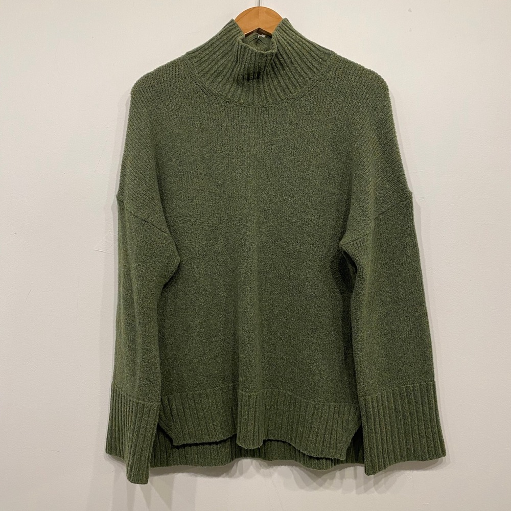 Abercrombie & Fitch Womens Olive Green Mock Neck Oversized Knit Sweater Small
